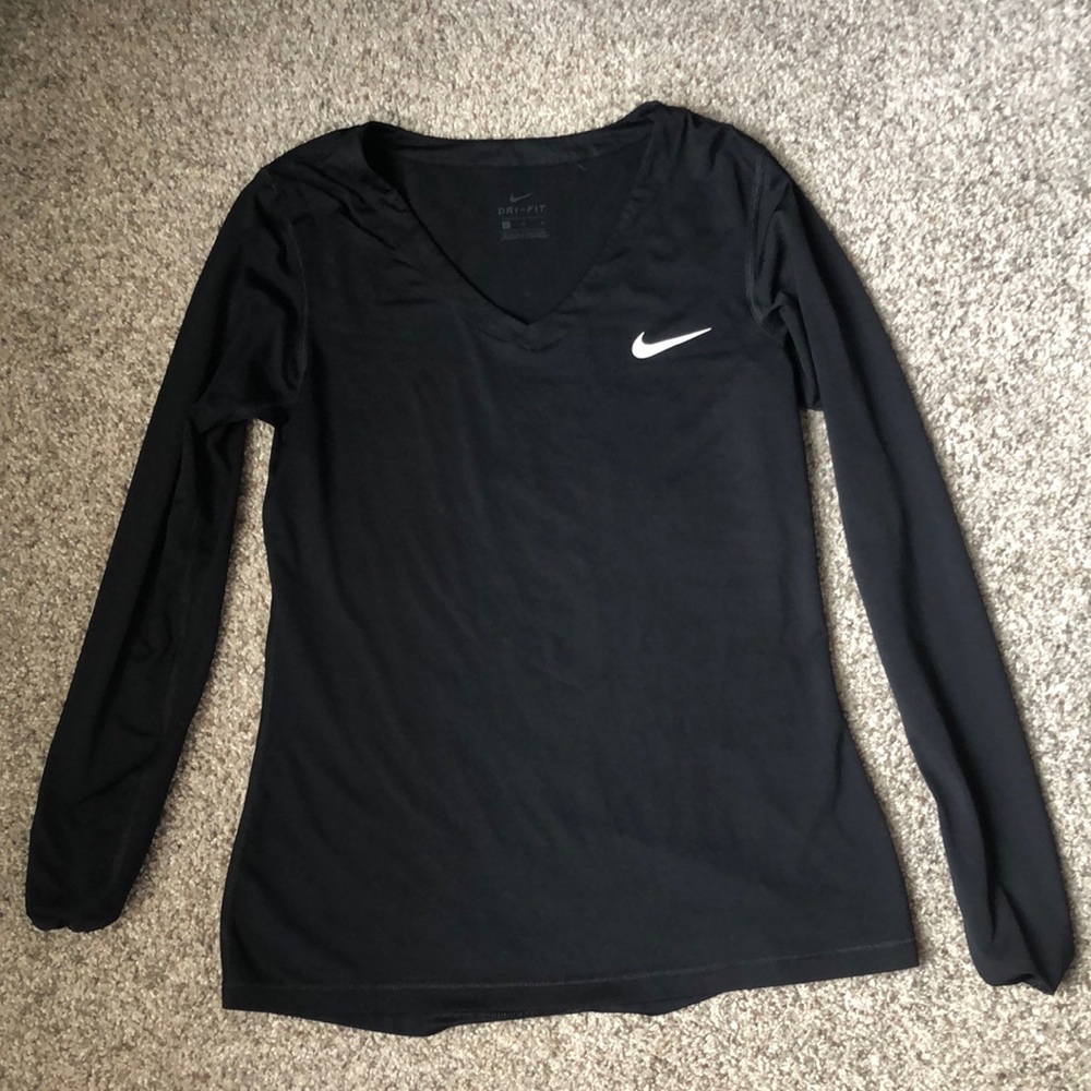 Nike Drifit Womens Black Longsleeve V Neck (Medium)
